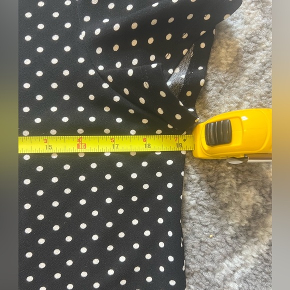 Polka Dot Black Top size S with ruffle detail (J145) - Picture 8 of 9